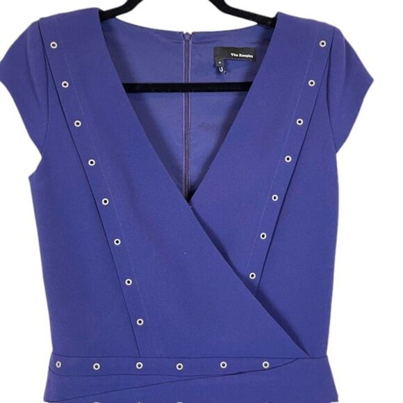 The Kooples Grommet Blue Crepe Mini Dress Crossover Front Lined Size Small - Picture 3 of 14